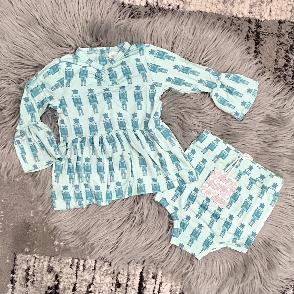 Kate Quinn Toddler Girls‎ Bamboo Aqua Nutcracker 2 Piece Bundle 12-18Month NWT